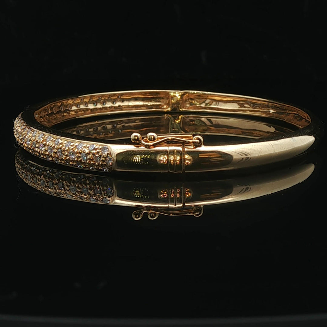 18k Yellow Gold and 1cttw Pave Diamond Solid Bangle Bracelet 6.75"