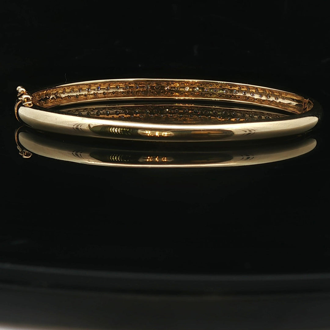 18k Yellow Gold and 1cttw Pave Diamond Solid Bangle Bracelet 6.75"