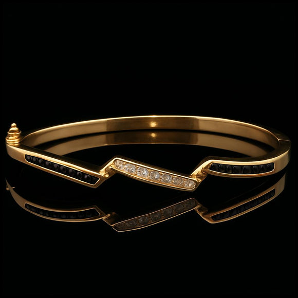 14k Yellow Gold Blue Sapphire and Diamond 15.6g Bangle Bracelet 6.5