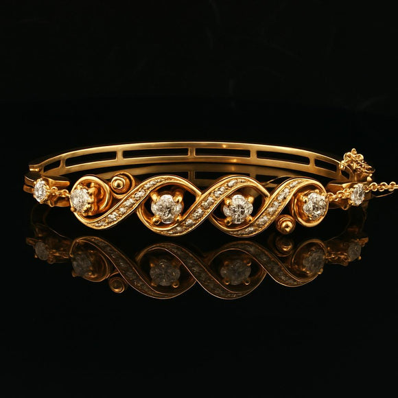 14k Yellow Gold and 3cttw Diamond Vintage Ladies Bangle Bracelet 6.5