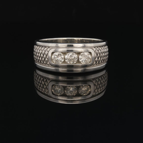 14k White Gold and 0.50cttw Three Diamond Band Ring Size 8.5