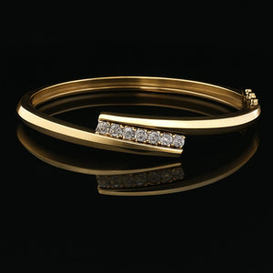 18k Yellow Gold and 1cttw Diamond Solid Heavy 30g Bypass Bangle Bracelet 6.5"