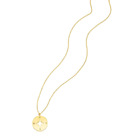 Brand New 14k Yellow Gold Necklace with Compass