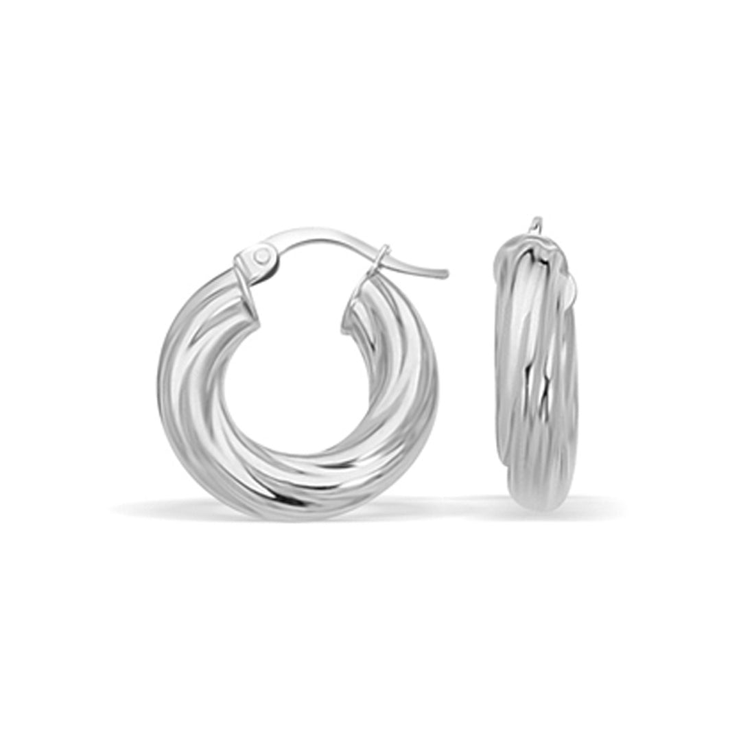 Brand New 14k White Gold Fancy Twist Hoop Earrings