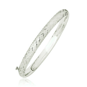 Brand New 14k White Gold Diamond Carved Bangle (6.00 mm)