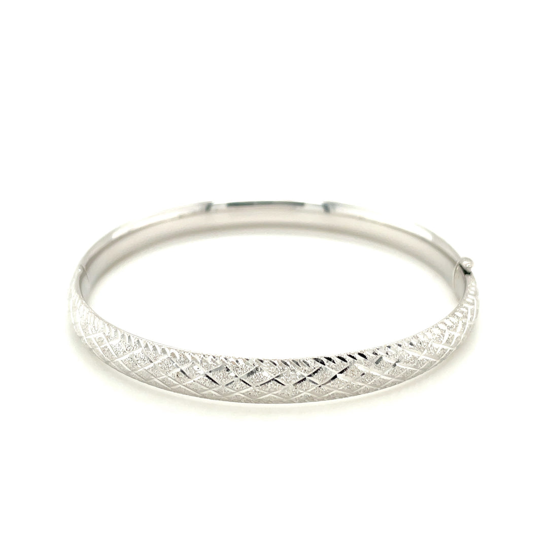 Brand New 14k White Gold Diamond Carved Bangle (6.00 mm)