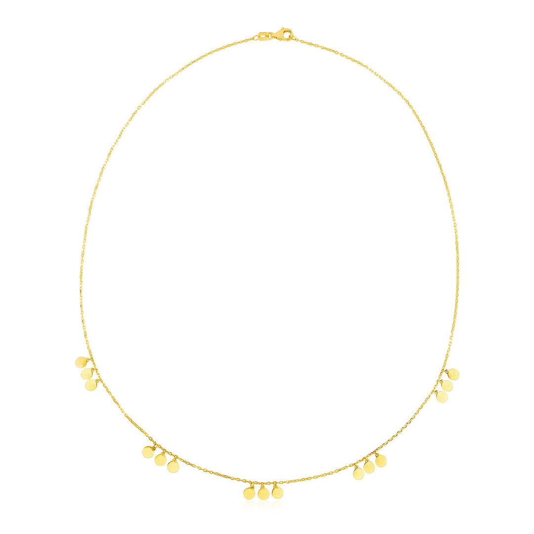 Brand New 14k Yellow Gold Necklace with Circle Dangle Stations