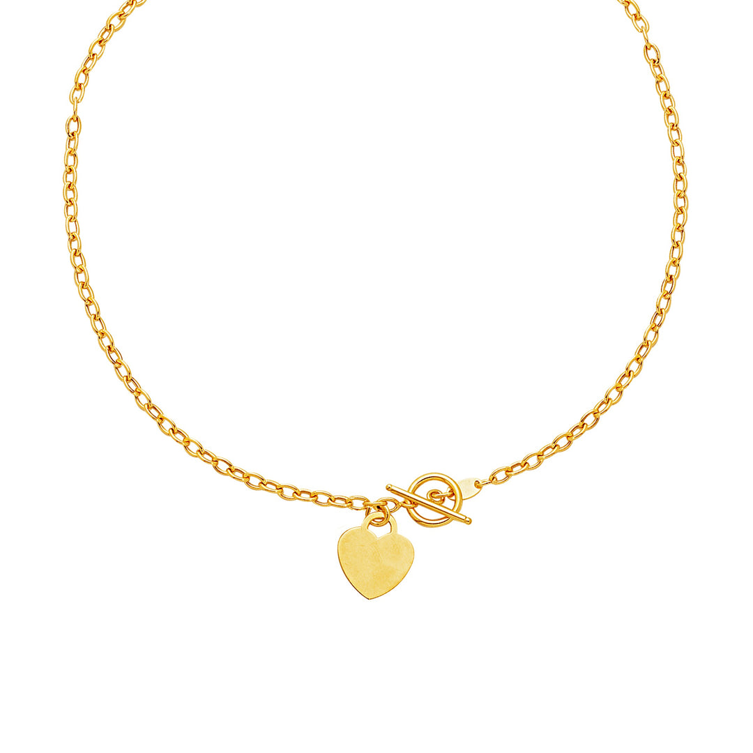 Brand New Toggle Necklace with Heart Charm in 14k Yellow Gold