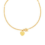 Brand New Toggle Necklace with Heart Charm in 14k Yellow Gold