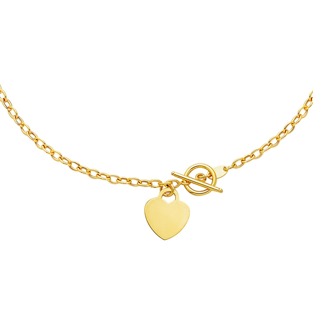 Brand New Toggle Necklace with Heart Charm in 14k Yellow Gold