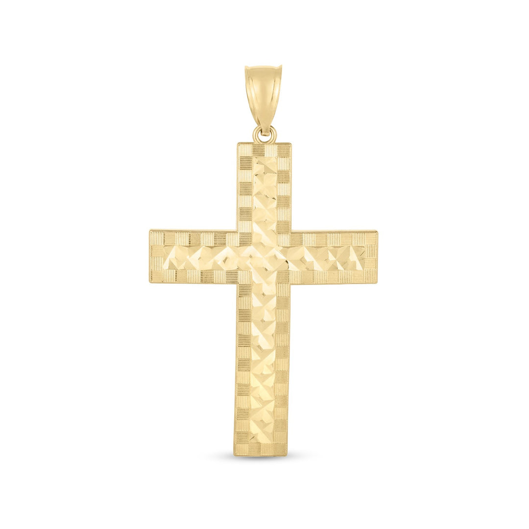 Brand New 14k Yellow Gold High Polish Diamond Cut Cross Pendant