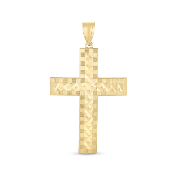 Brand New 14k Yellow Gold High Polish Diamond Cut Cross Pendant