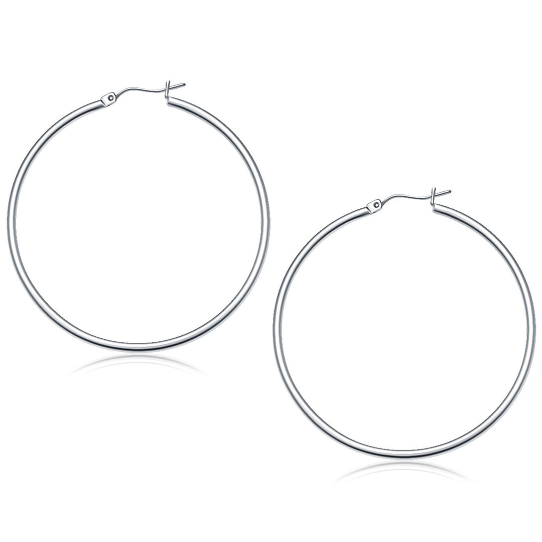 Brand New 14k White Gold Polished Hoop Earrings (2x50 mm)