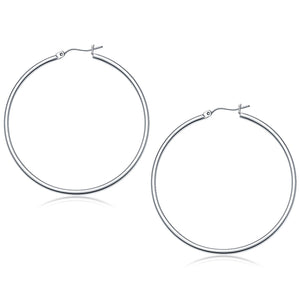 Brand New 14k White Gold Polished Hoop Earrings (2x50 mm)