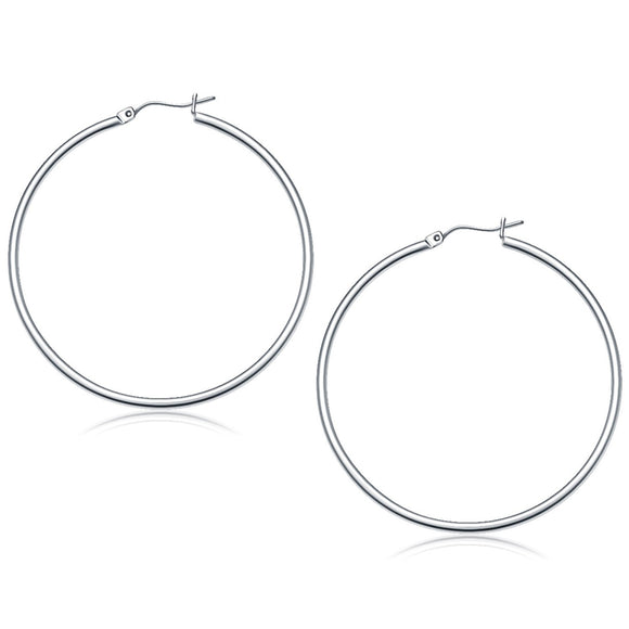 Brand New 14k White Gold Polished Hoop Earrings (2x50 mm)