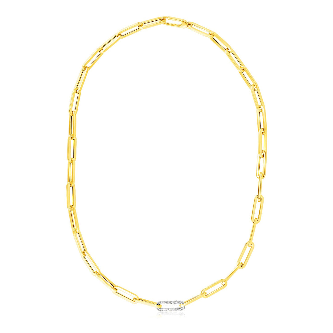 Brand New 14k Yellow Gold Paperclip Chain Necklace with Diamond Link