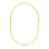 Brand New 14k Yellow Gold Paperclip Chain Necklace with Diamond Link