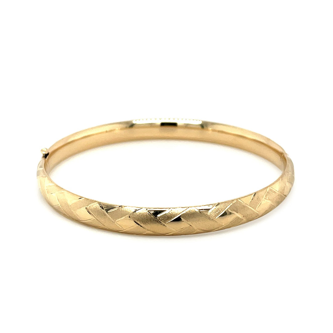 Brand New 14k Yellow Gold Domed Bangle with a Weave Motif (6.00 mm)