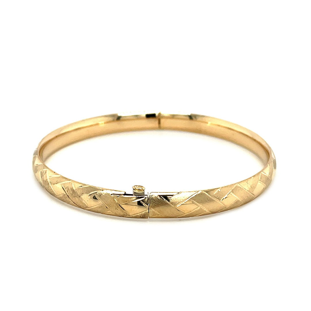 Brand New 14k Yellow Gold Domed Bangle with a Weave Motif (6.00 mm)