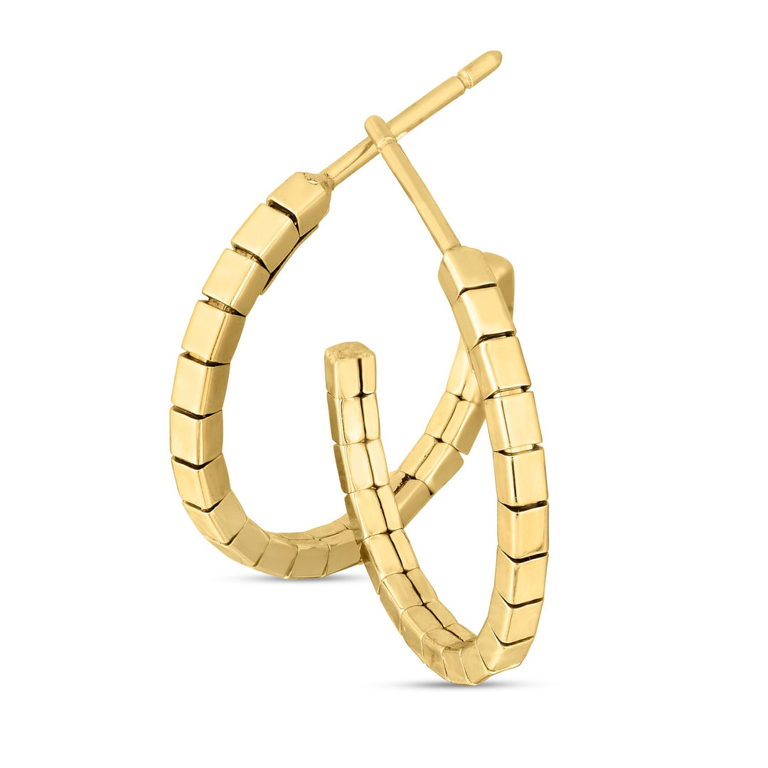 Brand New 14k Yellow Gold Brick Omega Hoop Earrings