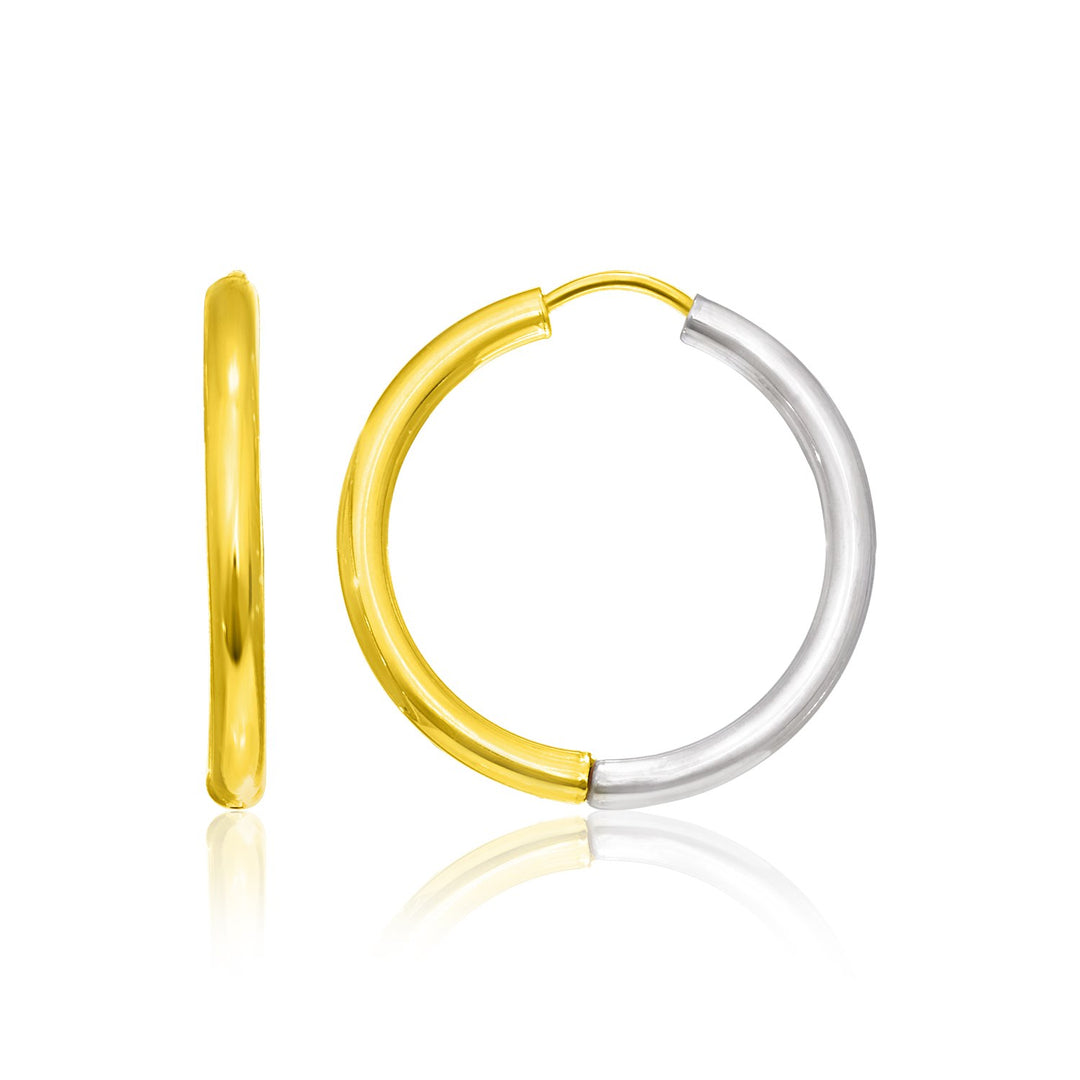 Brand New 14k Two-Tone Gold Hoop Earrings in a Hinged Style(2.5x20mm)