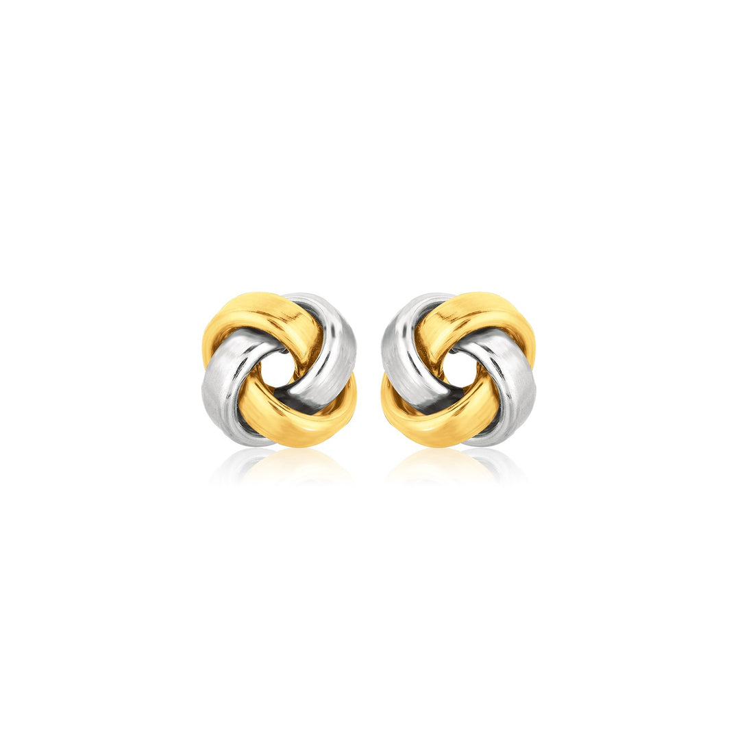 Brand New 14k Two Tone Gold Square Love Knot Stud Earrings