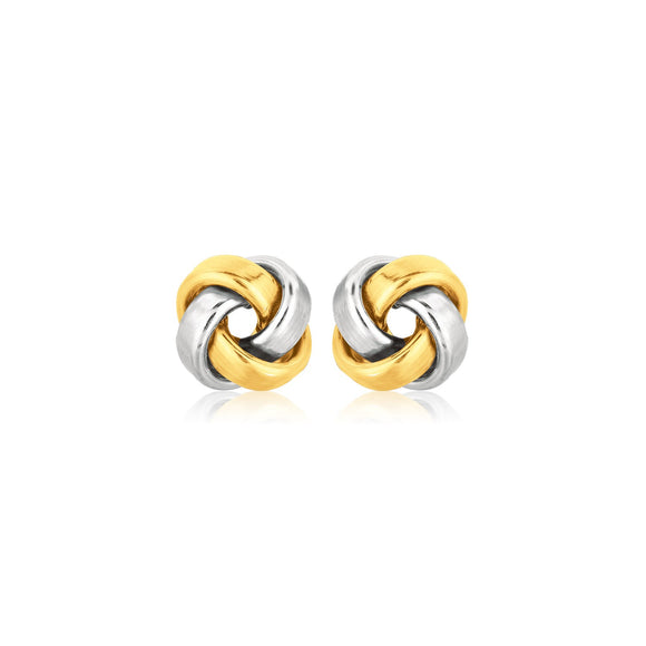 Brand New 14k Two Tone Gold Square Love Knot Stud Earrings