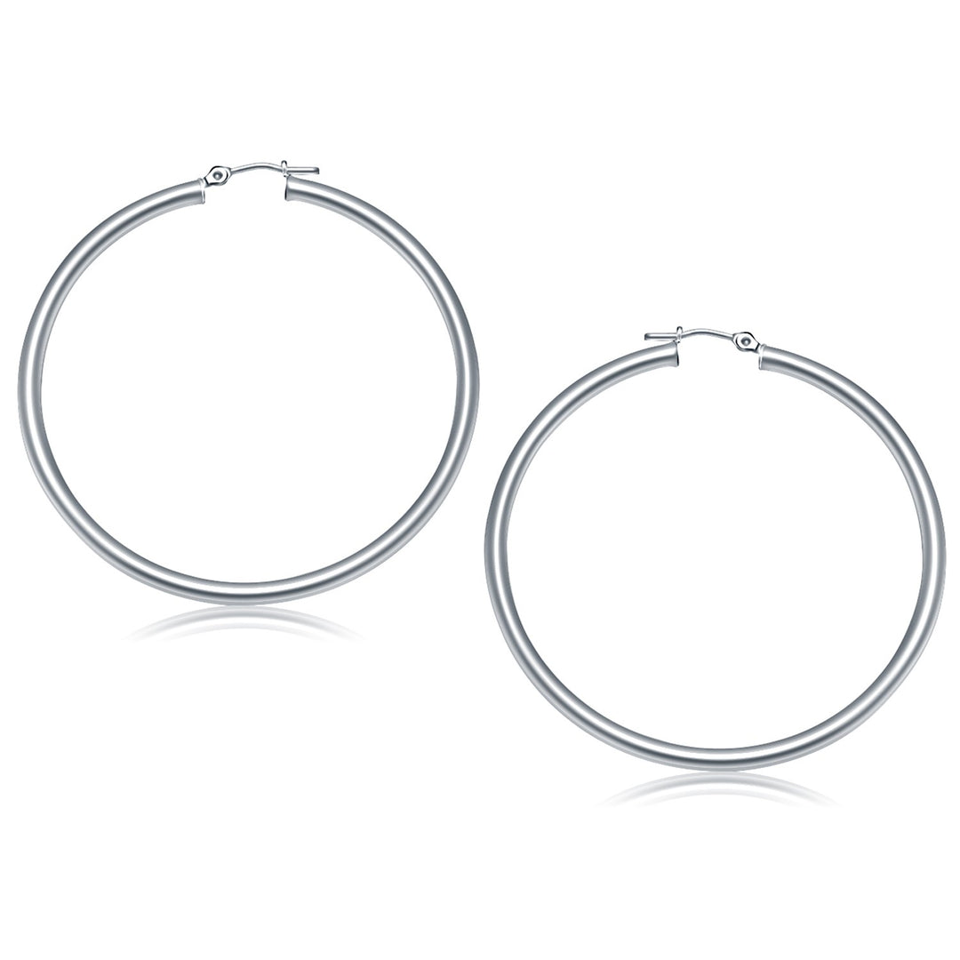 Brand New 14k White Gold Polished Hoop Earrings (3x50mm)