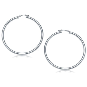 Brand New 14k White Gold Polished Hoop Earrings (3x50mm)