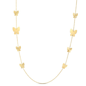 Brand New 14k Yellow Gold Papillon Graduated Butterfly Necklace