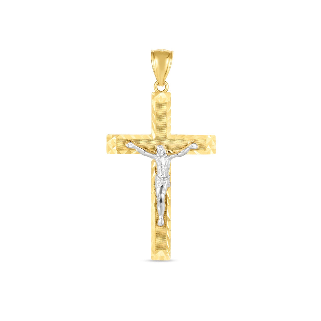 Brand New 14k Two Tone Gold High Polish Diamond Cut Cross Pendant