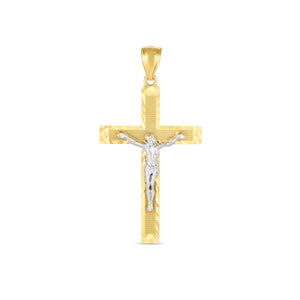 Brand New 14k Two Tone Gold High Polish Diamond Cut Cross Pendant