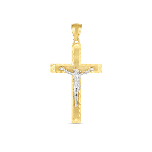 Brand New 14k Two Tone Gold High Polish Diamond Cut Cross Pendant