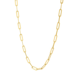 Brand New 14k Yellow Gold Long Domed Paperclip Chain Necklace (4.80 mm)