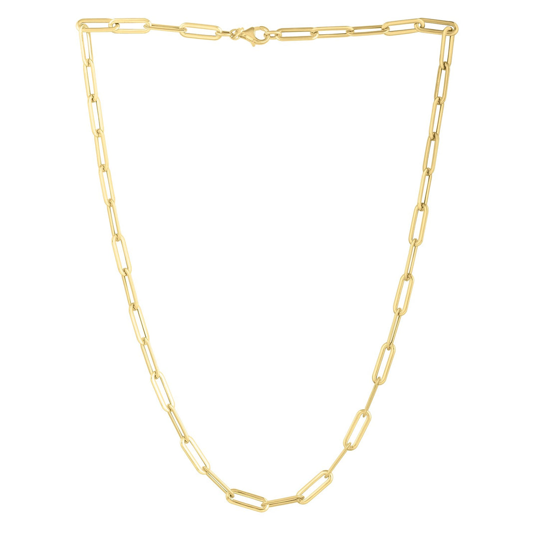 Brand New 14k Yellow Gold Long Domed Paperclip Chain Necklace (4.80 mm)