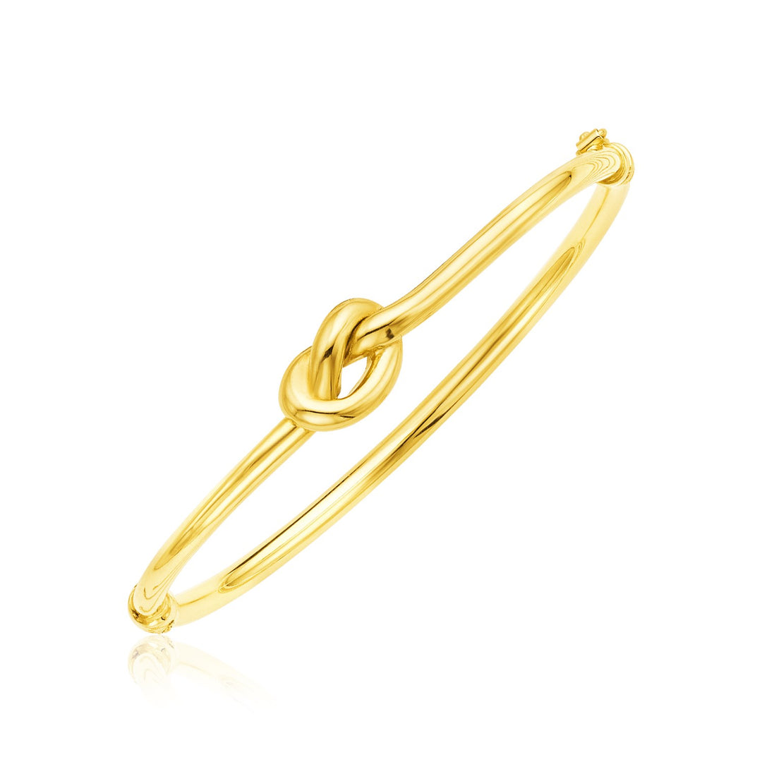 Brand New 14k Yellow Gold Bangle Bracelet with Polished Knot (9.50 mm)