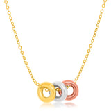 Brand New 14k Tri-Color Gold Chain Necklace with Three Open Circle Accents