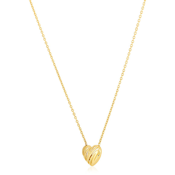 Brand New 14k Yellow Gold High Polish Scribbles Heart Necklace