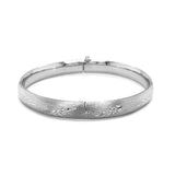 Brand New Classic Floral Carved Bangle in 14k White Gold (8.00 mm)