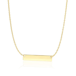 Brand New 14k Yellow Gold Smooth Flat Horizontal Bar Style Necklace