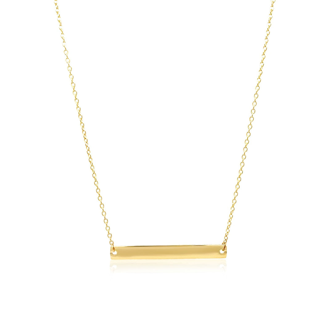 Brand New 14k Yellow Gold Smooth Flat Horizontal Bar Style Necklace