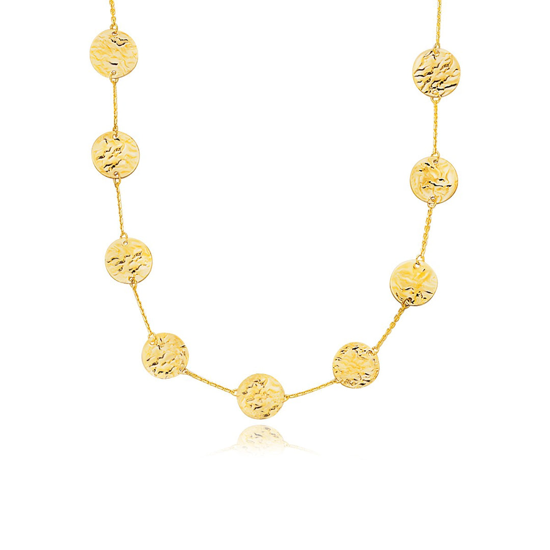 Brand New 14k Yellow Gold Textured Disc Long Layering Necklace