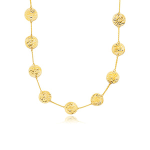 Brand New 14k Yellow Gold Textured Disc Long Layering Necklace