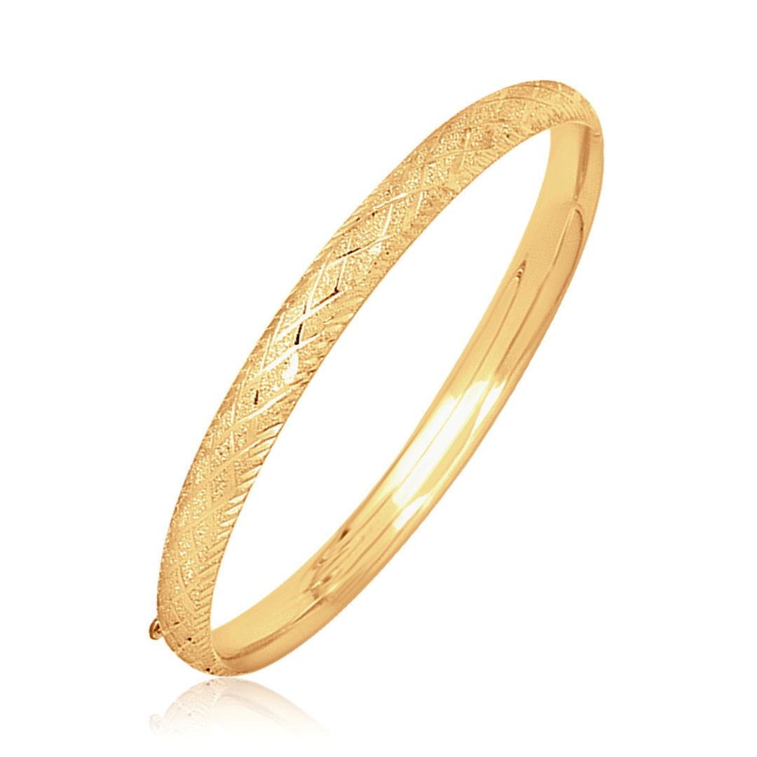 Brand New 14k Yellow Gold Diamond Carved Bangle (6.00 mm)