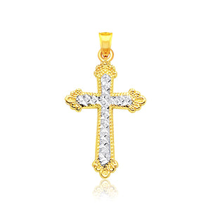 Brand New 14k Two Tone Gold Diamond Cut Cross Pendant