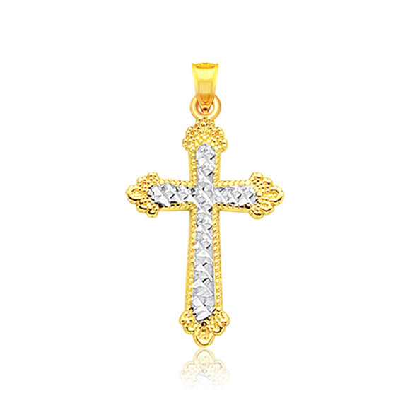 Brand New 14k Two Tone Gold Diamond Cut Cross Pendant