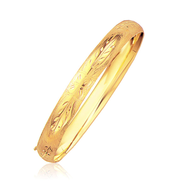 Brand New Classic Floral Carved Bangle in 14k Yellow Gold (8.00 mm)