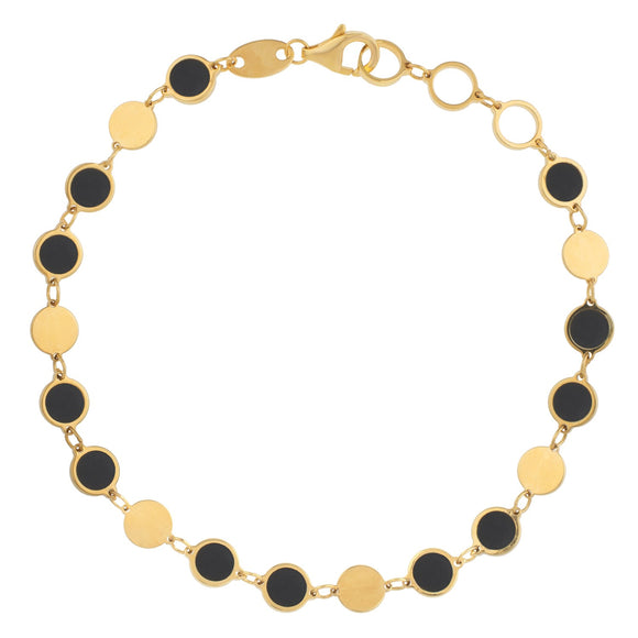 Brand New 14k Yellow Gold Onyx Geometric Mirror Gem Chain Bracelet