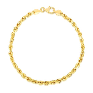 Brand New 14k Yellow Gold Solid Diamond Cut Rope Bracelet (4.00 mm)