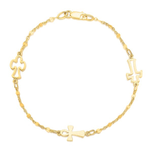 Brand New 14k Yellow Gold Symbolic Cross Bracelet (6.35 mm)